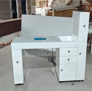 Ensemble table et chaise de manucure en bois blanc moderne, table de salon de beauté rose de luxe à une place, bureau de manucure à vendre - Product Image 6