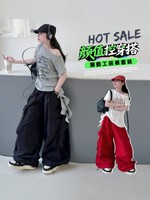 Ensemble T-shirt et salopette décontracté pour filles, avec imprimé épaule tendance, Nouvelle collection Printemps Automne, Coupe ample, Respirant, Style mode enfant et danse urbaine, Deux pièces