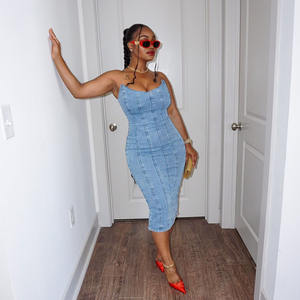 Robes de soirée sexy sans bretelles à dos ouvert en denim pour femmes - Product Image 2