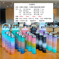 Bouteille de sport grande capacité 2000 ml à dégradé de couleurs, avec couvercle à clapet, paille et sangle de transport, idéale pour le camping, sac OPP à changement de couleur