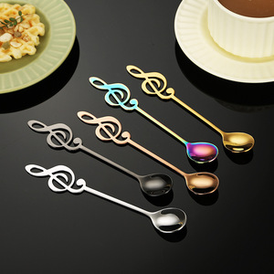 Manufacturer's stainless steel musical note <b>spoon</b>, long-handled <b>coffee</b> and bird's nest stirring <b>spoon</b>, high-value gold dessert - Product Image 1