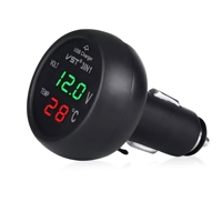 Voltímetro y Termómetro Digital 3 en 1 para Auto, Monofásico, DC 12V 24V, Monitor de Batería, IP68 Impermeable, USB 5V 2.1A, Rojo