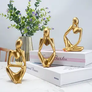 Abstrato Moderno Escultura Pensador Ouro Pensador Estátua Resina Figurinhas Estátua Set Decoração Tabela para Home Decor