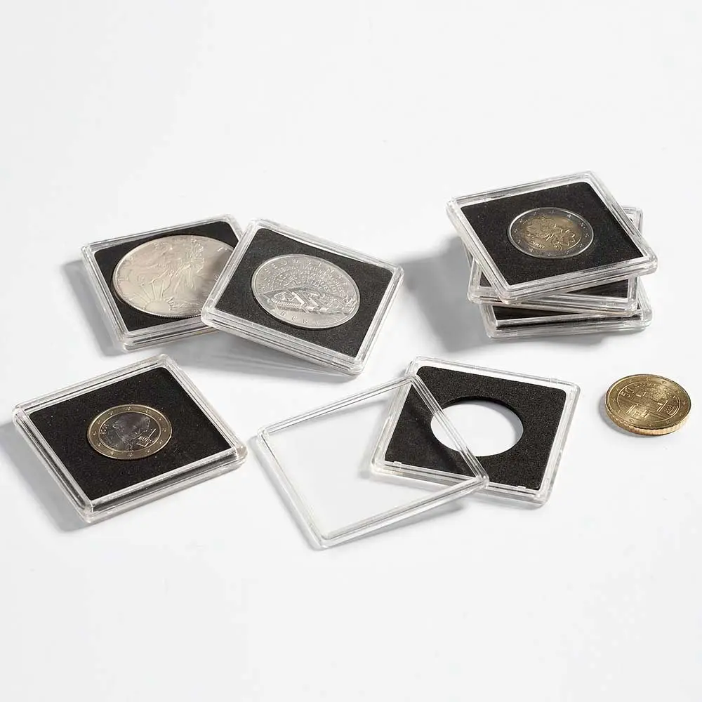 حامل لعملة العملات, حامل لعملة العملات مصنوع من الأكريليك باللون الفضي بمقاس 2 × 2 بوصة ، حامل لنصف دولار ، مجموعة عرض العملات المعدنية