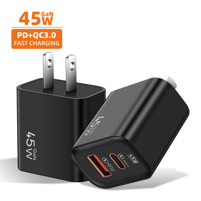 45W GaN USB C Charger Fast Charging Type C Mobile Phone Adapter Quick Charger 3.0 for iPhone Samsung Huawei Wall Charger