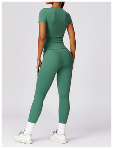 Completo Sportivo da <span class=keywords><strong>Donna</strong></span> in Nylon ad Alta Elasticità, T-Shirt a Maniche Corte ad Asciugatura Rapida, Top Fitness e Leggings, Set Due Pezzi - Product Image 5
