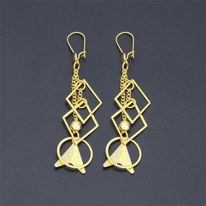 Jxx Direct Supply Unisex 24K Gold Plated Brass Hoop Heart Zircon Triangle Drop <b>Stud</b> <b>Earrings</b> Classic Design - Product Image 5