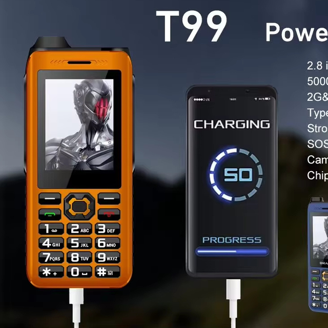Power Bank Function Quad SIM Strong Torch 2.8 Inch 2G Phone GSM Phone Feature Phone with Keypad Type-c Port 4 SIM Card