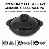 Casserole en céramique noire brillante avec couvercle, pot peu profond en grès haute brillance, compatible four, ustensile de cuisine, vente en gros