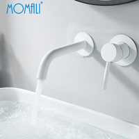 Grifo de Lavabo de Pared Momali, de Latón, para Baño, Mezclador de Agua Fría y Caliente, Monomando, Diseño Contemporáneo de Lujo, con Válvula de Cerámica