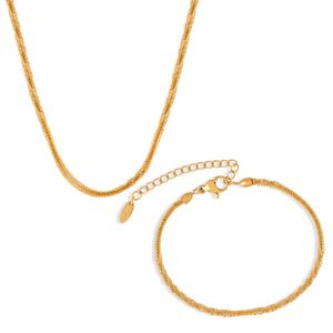 Collar de Cadena Plateada Popular, Chapado en Oro de 18K, Acero Inoxidable, Cadena Brillante, Conjunto de Collar y Pulsera para Mujer, Uso Diario - Product Image 1