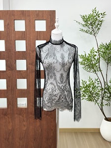 Camicia <span class=keywords><strong>Nera</strong></span> 2026 in Poliestere con Base in Pizzo, Vestibilità Slim, Trasparente, Sexy, con Strati di <span class=keywords><strong>Tulle</strong></span>, Maniche Lunghe e Collo Semi-Alto - Product Image 6