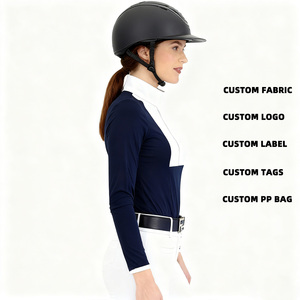 Camiseta Ecuestre de Manga Larga Ajustada para Mujer, con Cuello, Blanca, Ropa de Competición Ecuestre - Product Image 2