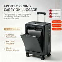 Valise cabine 22*14*9 pouces à ouverture frontale en PC avec roues pivotantes USB, approuvée par les compagnies aériennes pour les voyages d'affaires
