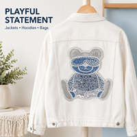 Patch brodé ours en jean bleu avec perles et paillettes, à coudre pour vestes, sweats à capuche, sacs et projets DIY