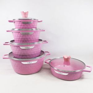 Collection de batterie de cuisine polyvalente 10 pièces motif brique, casseroles 20-32 cm, cocotte peu profonde 28 cm, base artistique, <span class=keywords><strong>kit</strong></span> en gros - Product Image 2
