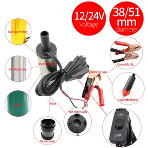 12V 24V Oil Diesel Fuel Transfer Refueling Tool Submersible Pump DC 38/51mm 30L/Min Kerosene Stainless Steel