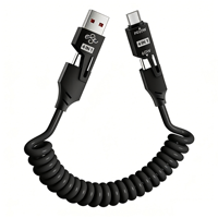 Câble de données pour téléphone portable 4-en-1 60W Android télescopique à charge rapide USB Type-C avec gaine TPE et ressort pour iPhone Samsung OPPO