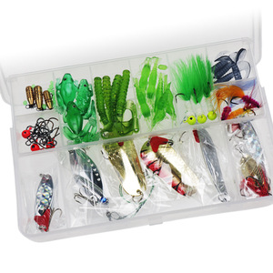 Kit de señuelos de 57 piezas con cebos blandos, señuelos giratorios y jigs para la pesca de lubina en agua dulce - Product Image 1