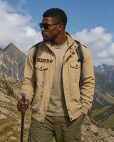 Blouson bomber kaki personnalisé pour homme BlessTop, col montant, fermeture éclair, style streetwear, broderie de patchs