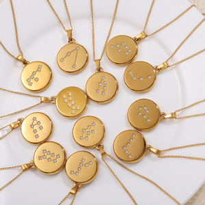 Collar con Colgante de Constelación de los 12 Signos del Zodiaco, Chapado en Oro de 18K, Acero Inoxidable Antideslustre, Joyería Impermeable para Mujer - Product Image 6