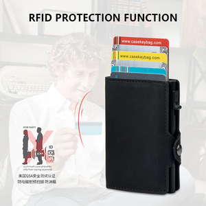 Automatic Minimalist Credit Card Holder PU Leather Pop up Cards Aluminum Card case Slim <b>RFID</b> Blocking <b>Men</b> <b>Wallets</b> - Product Image 2