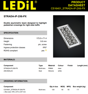หลอดไฟ LED CS16401_STRADA-IP-2X6-PX IP67 แบบหลายเลนส์ ขนาด 173x71.4 มม. ลำแสงแบบอสมมาตร สำหรับไฟส่องสว่างทางเท้า - Product Image 2