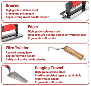 Hicen Set di utensili manuali per muratura da 8 pezzi con cazzuola levigante che misura la cazzuola fresa per fughe taglierina per bordi - Product Image 4