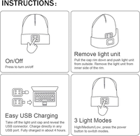 Bonnet LED rechargeable par USB pour adulte, en acrylique mélangé, tricoté, avec trois modes d'éclairage pour la marche en extérieur, la course et la promenade des chiens