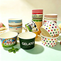 Gobelets en papier kraft jetables à paroi simple, biodégradables, imperméables, de qualité alimentaire, imprimés sur mesure, pour gelato et crème glacée, avec couvercle
