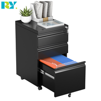Armoire de classement commerciale en acier à 3 tiroirs entièrement assemblée, design moderne noir avec serrure à clé pour l'école et le bureau à domicile