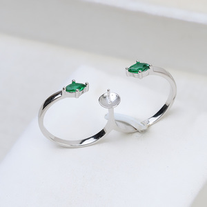 Anneau double réglable en argent S925 pour femmes, bijoux en perles DIY, support vide, produit semi-fini, forme de diamant ovale 166 - Product Image 4
