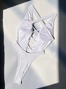 Maillot de bain une pièce sexy 2026 pour femme, en dentelle unie, coupe haute, push-up, avec découpes croisées - Product Image 4