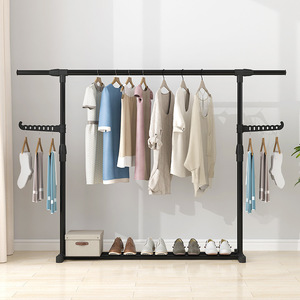 Telescopic Foldable Double Pole <b>Clothes</b> <b>Rack</b> Floor Standing Storage Minimalist Design Drying <b>Rack</b> For Balcony And Indoor Use - Product Image 2