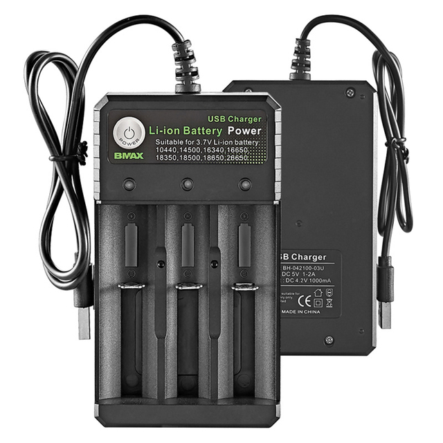 Universal Charger 3 Slots 18650 Battery Chargers USB Charging 3 Bay Chargers for Li-ion 10440 14500 16340 18350 26650 Lithium