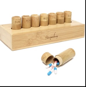 Bamboo Weekly Pill Organizer 7 Tubes with Bamboo Box for Daily Pill Organizer Eco-Friendly Design Pill Case