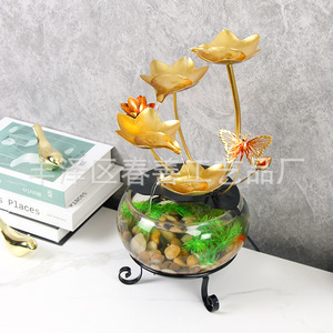 ตู้ปลาพร้อมน้ำพุไหลเวียน ตู้ปลาทรงกลมทำจากกระจก สำหรับตกแต่งทางเข้าหรือห้องนั่งเล่น - Product Image 2