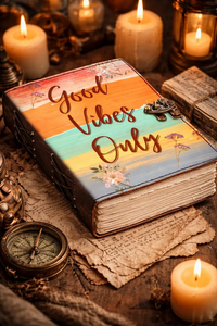 Journal en cuir Good Vibes Only, carnet de notes bohème floral fait main, carnet d'écriture inspirant, journal esthétique, cadeau - Product Image 2