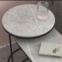 Table d'appoint pliable en métal avec plateau en pierre, table basse avec plateau en pierre, verre trempé disponible