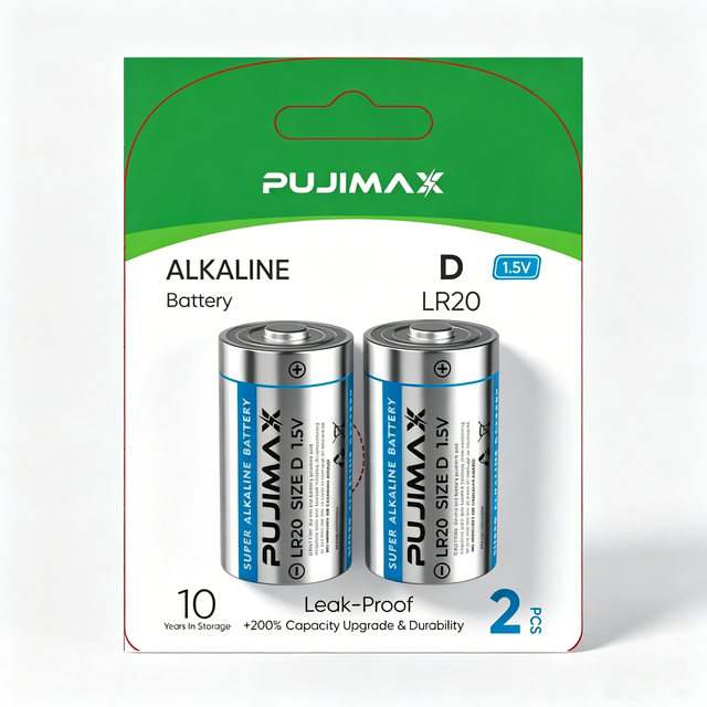 PUJIMAX 1.5V LR20 D Size Alkaline Dry Cell Battery 10 Years Long Shelf Life for Home Appliances Factory Wholesale Bulk Supply