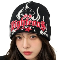 Bonnet en tricot jacquard imprimé sur toute la surface, sans revers, réversible, avec motif tête de mort, bonnet chaud d'hiver pour le sport avec logo personnalisé