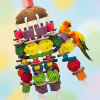Accessoires pour animaux de compagnie : Jouets suspendus multicolores en bois et corde de coco pour perroquets gris africains, grands jouets à mâcher pour cages