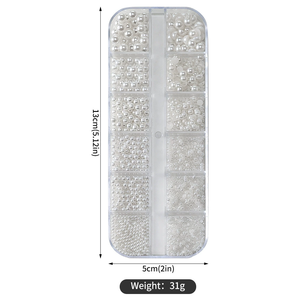 12 compartiments de perles blanches rondes/demi-rondes, breloques, perles caviar, strass et bijoux pour la décoration DIY des ongles - Product Image 4