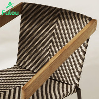 Chaise de jardin moderne et confortable en teck et corde, pieds en métal durables, résistante à l'eau, pour usage extérieur, salle à manger, cour, patio, villa, hôtel