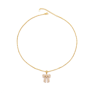 Collar con Colgante de Lazo de Perlas en Acero Inoxidable 316L Chapado en Oro PVD, Joyería Fina - Product Image 2