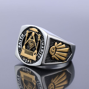 Quảng trường signet Nhẫn tùy chỉnh tên Logo đồ trang sức titan thép không gỉ hiphop hình học hip hop masonic <span class=keywords><strong>Ring</strong></span> cho người đàn ông - Product Image 4