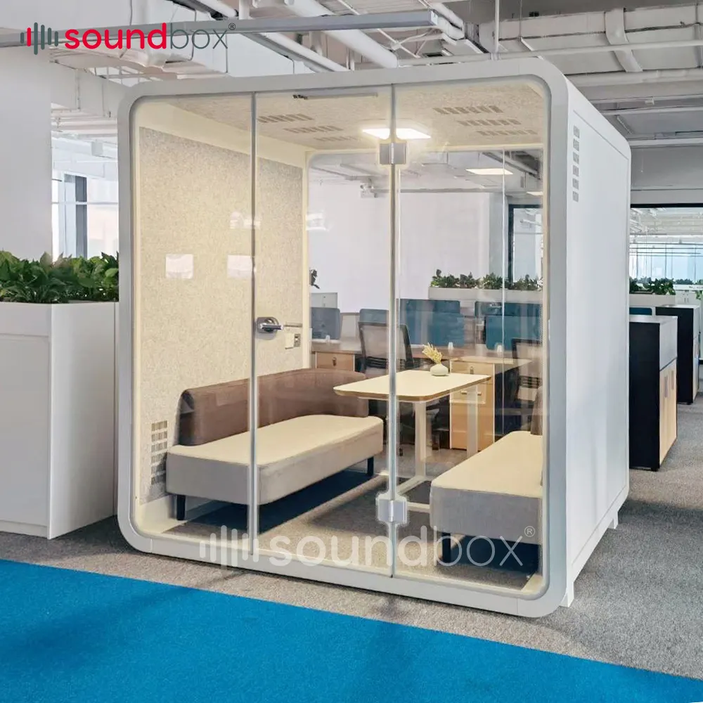 Soundbox Movable Silence 4 Seat Reception Booth Office Pod Indoor Outdoor Noise Reduction Soundproof Meeting Pod
