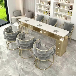 Popular Nail Art <b>Table</b> with Vacuum Cleaner Marble Surface Nail Salon <b>Table</b> Set for Customers Nail Art Stool and Sofa Chair - Product Image 4