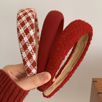 Serre-tête de mode du Nouvel An pour femme, rouge, large, à bordure écossaise, garniture en éponge, couleur unie, accessoire pour cheveux en tissu, Noël, mariages, 16x13cm