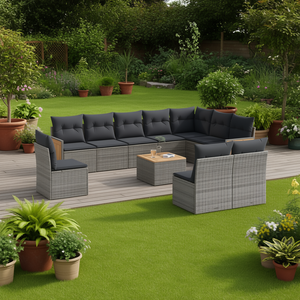 Ensemble de canapés de jardin en rotin gris moderne, 10+ places, meubles d'extérieur résistants aux intempéries, design contemporain - Product Image 2